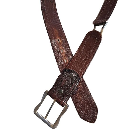 VTG Brown Hand Finished Tooled Steerhide Leather Western Belt Men's 42 - Picture 9 of 11